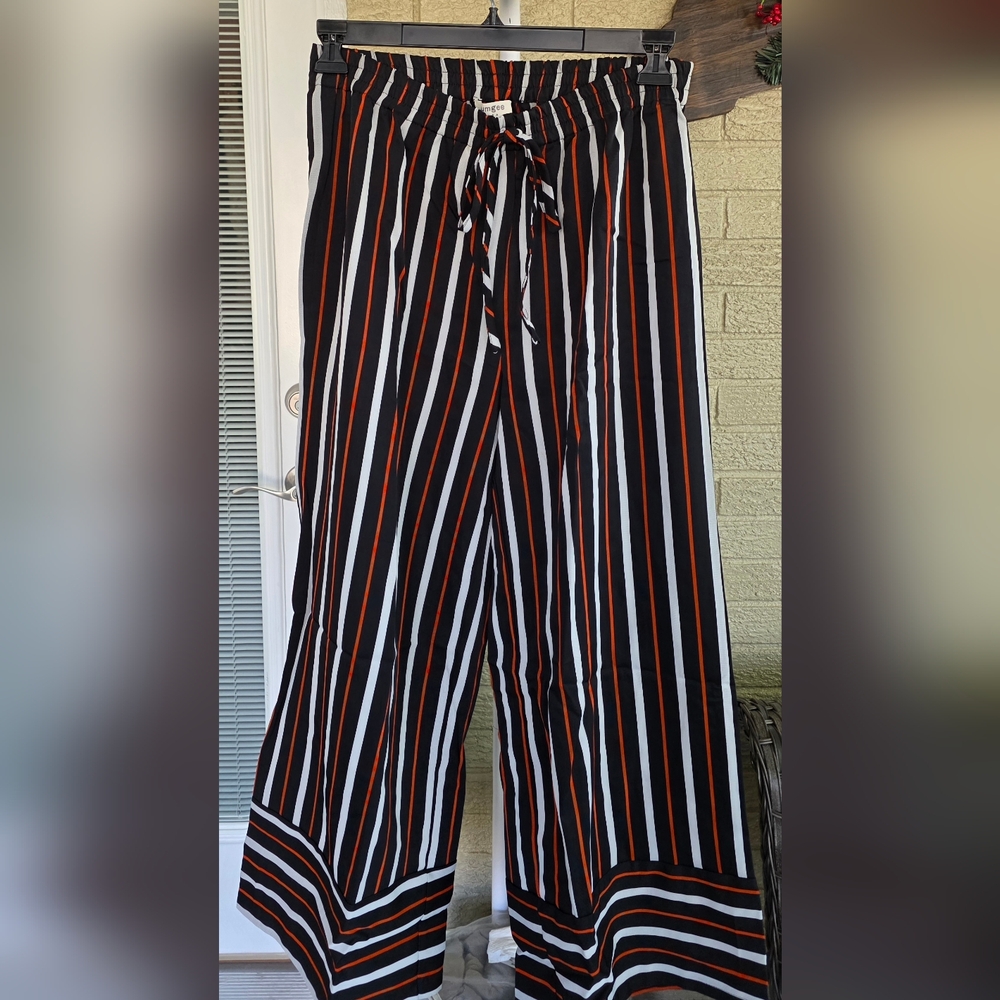 Umgee Wide-Leg Striped Pants in Black, White, and Orange
